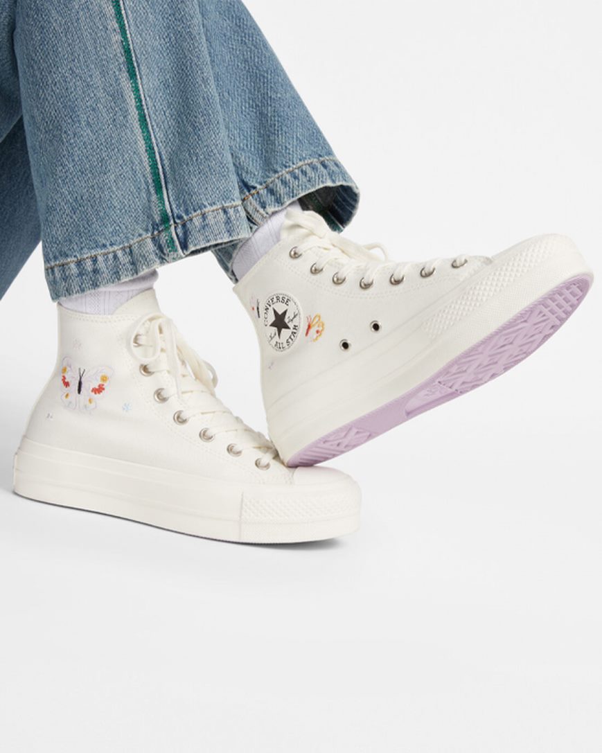 Beige / Pink Converse Chuck Taylor All Star Lift Butterfly Wings High Top Women's Platform Shoes | TC8715493