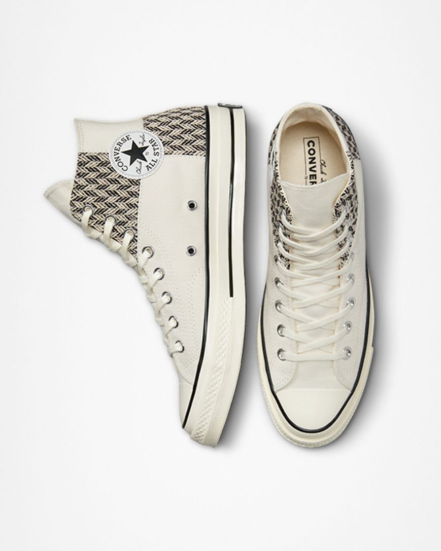 Beige / White / Black Converse Chuck 70 Patchwork Men's High Top Shoes | BRK53I798