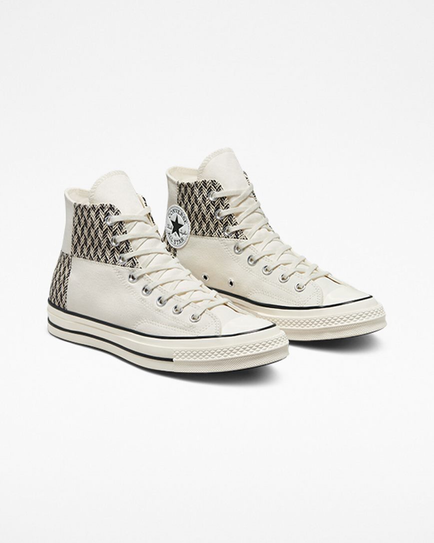 Beige / White / Black Converse Chuck 70 Patchwork Men's High Top Shoes | BRK53I798