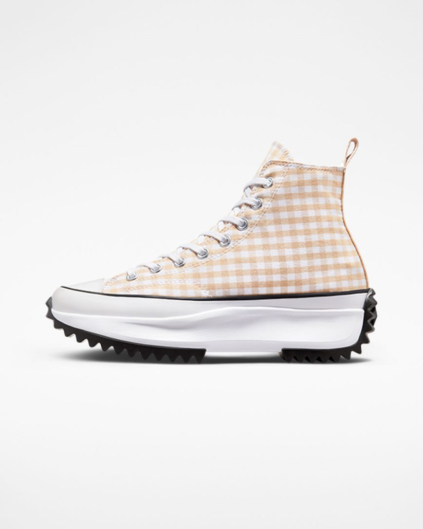 Beige / White / Black Converse Run Star Hike Gingham High Top Women's Platform Shoes | BJ1L73I9K