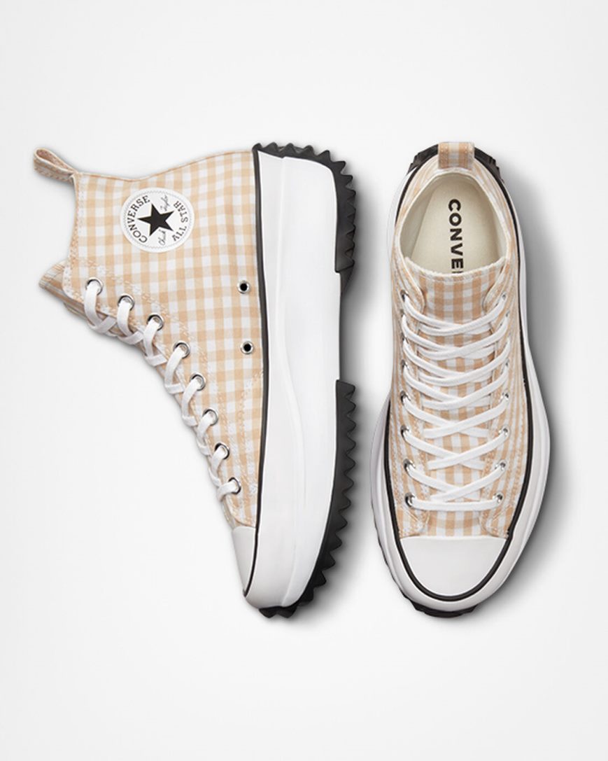 Beige / White / Black Converse Run Star Hike Gingham High Top Women's Platform Shoes | BJ1L73I9K