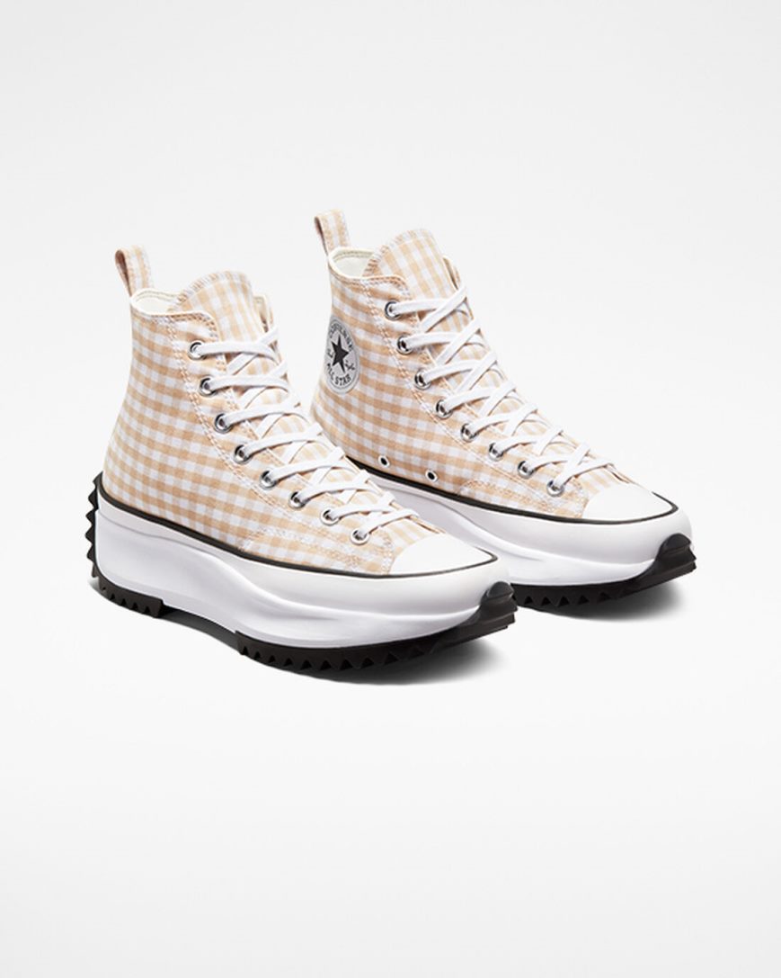 Beige / White / Black Converse Run Star Hike Gingham High Top Women's Platform Shoes | BJ1L73I9K