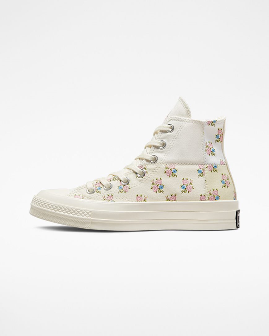 Beige / White Converse Chuck 70 Patchwork Floral Women's High Top Shoes | QJ897I1KL