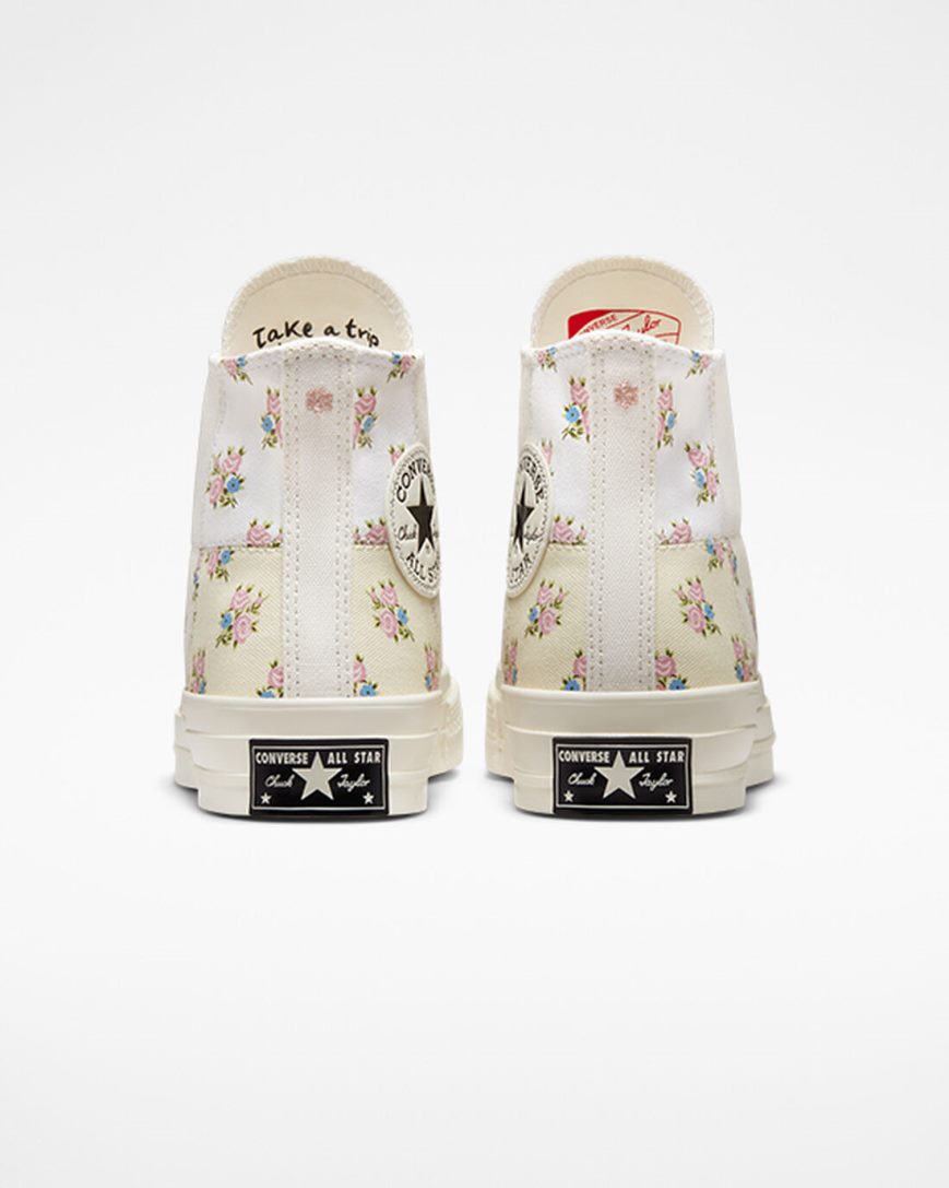 Beige / White Converse Chuck 70 Patchwork Floral Women's High Top Shoes | QJ897I1KL