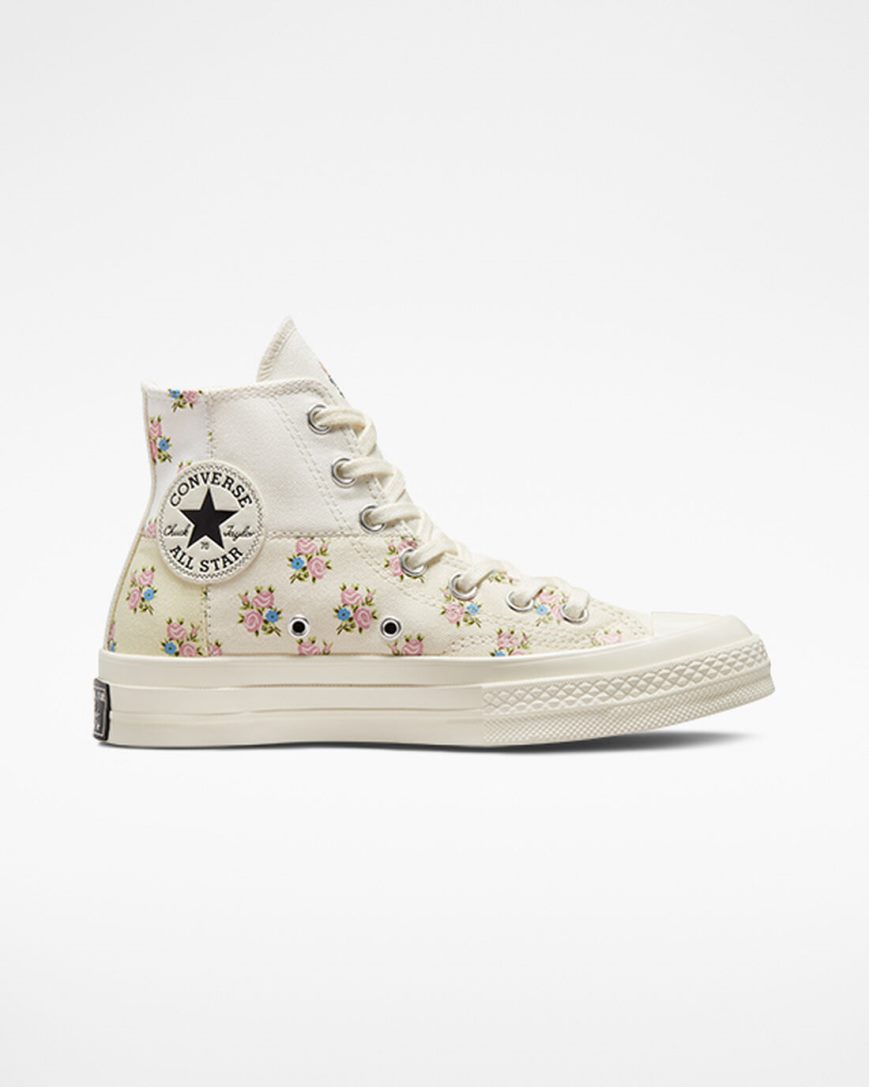 Beige / White Converse Chuck 70 Patchwork Floral Women\'s High Top Shoes | QJ897I1KL