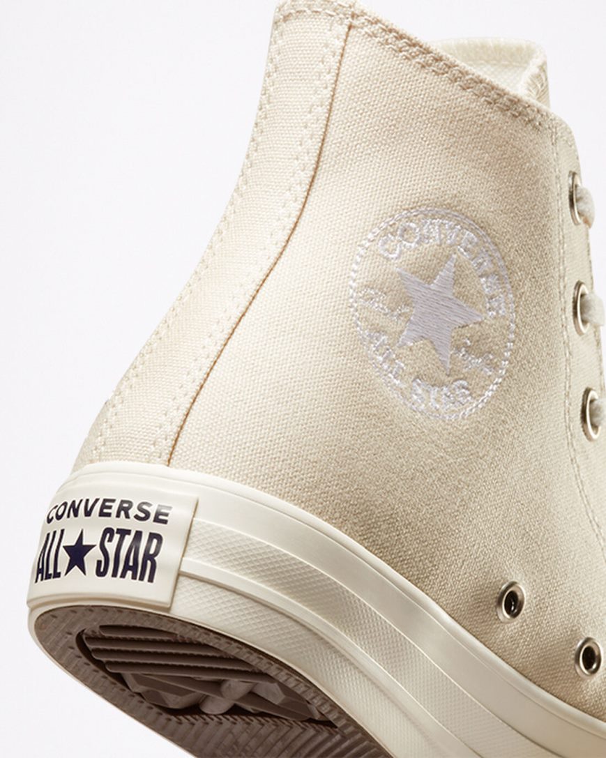 Beige White Converse Chuck Taylor All Star Embroidered Floral Women's High Top Shoes | EDIK345L9