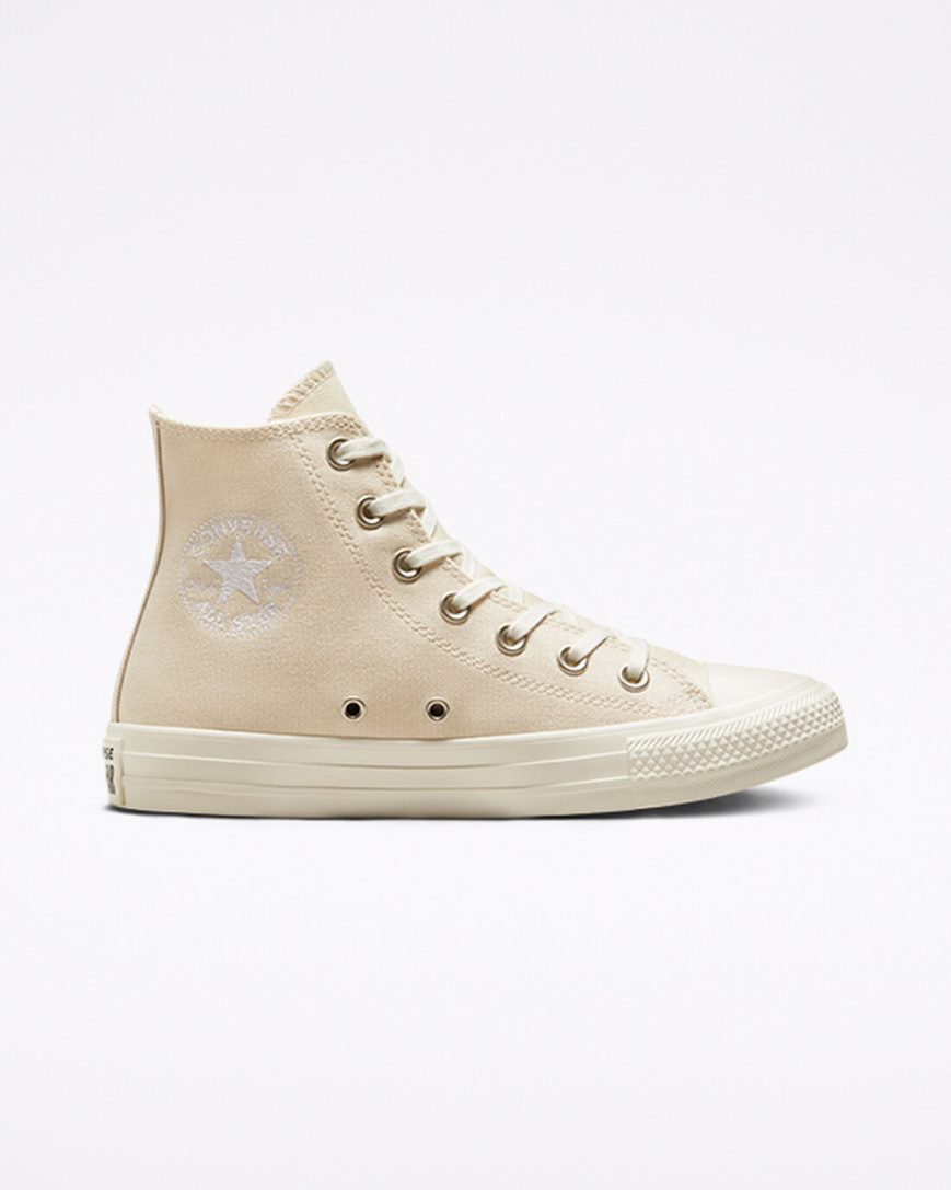 Beige White Converse Chuck Taylor All Star Embroidered Floral Women\'s High Top Shoes | EDIK345L9