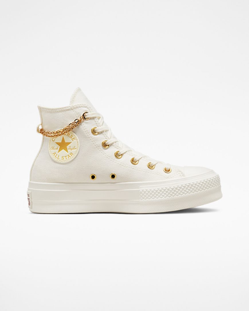 Beige / Yellow Converse Chuck Taylor All Star Lift Gold Chain High Top Women\'s Platform Shoes | BY4K1857L