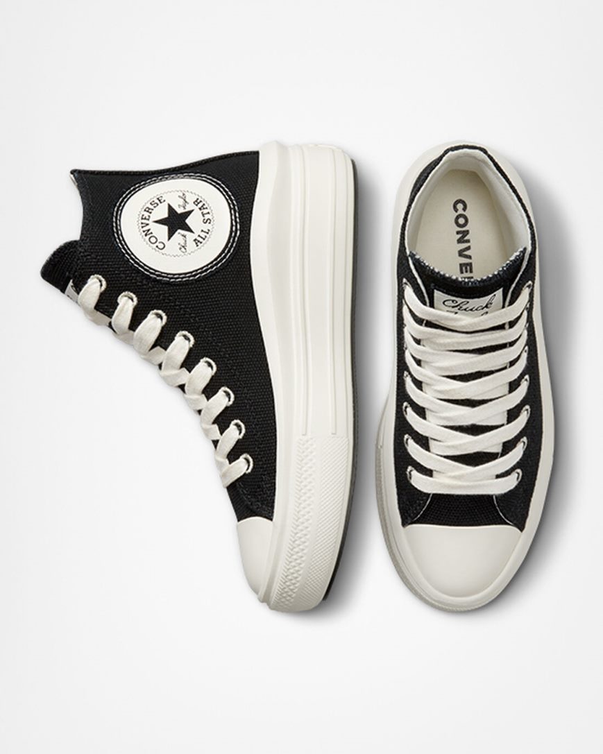 Black / Beige White Converse Chuck Taylor All Star Move Oversized Patch High Top Women's Platform Shoes | YU3LIK194