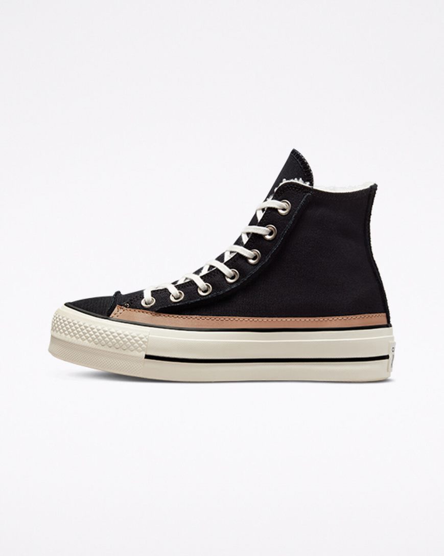 Black / Brown Converse Chuck Taylor All Star Lift Raw Edge High Top Women's Platform Shoes | MP4198L73