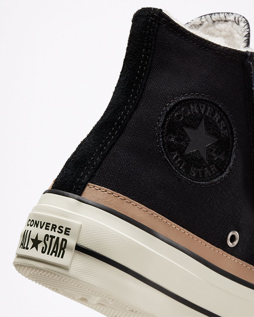 Black / Brown Converse Chuck Taylor All Star Lift Raw Edge High Top Women's Platform Shoes | MP4198L73