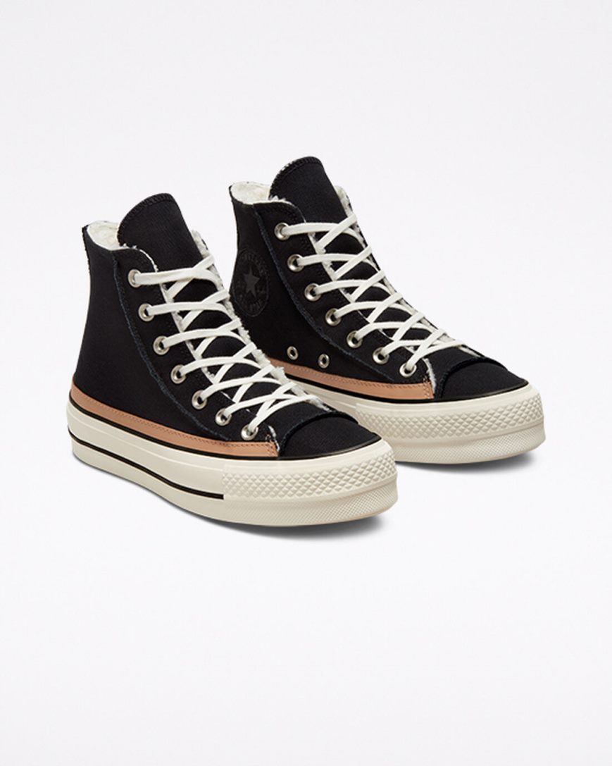 Black / Brown Converse Chuck Taylor All Star Lift Raw Edge High Top Women's Platform Shoes | MP4198L73