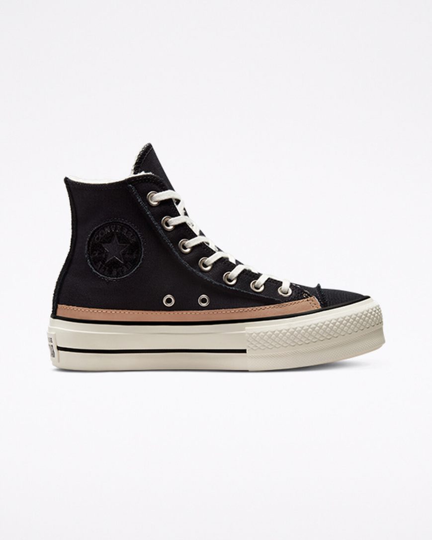 Black / Brown Converse Chuck Taylor All Star Lift Raw Edge High Top Women\'s Platform Shoes | MP4198L73