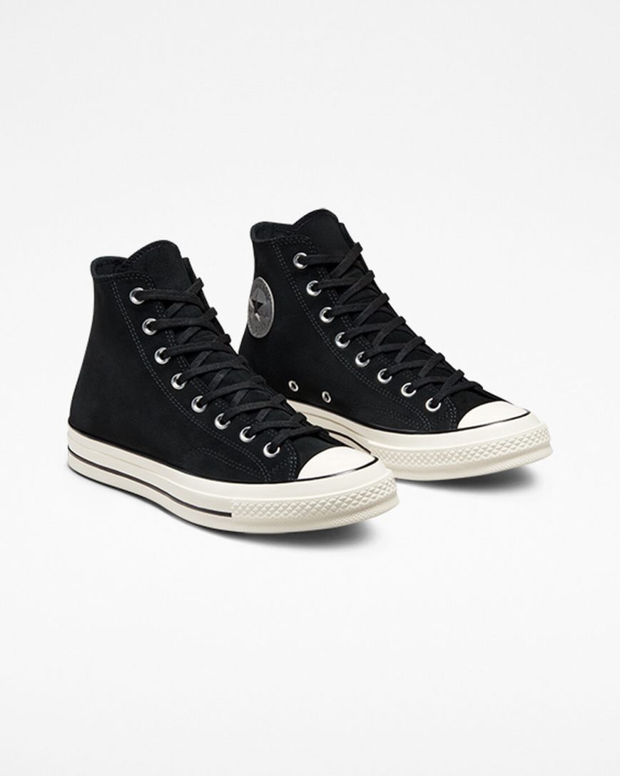 Black Converse Chuck 70 Suede Men's High Top Shoes | OEL17439K