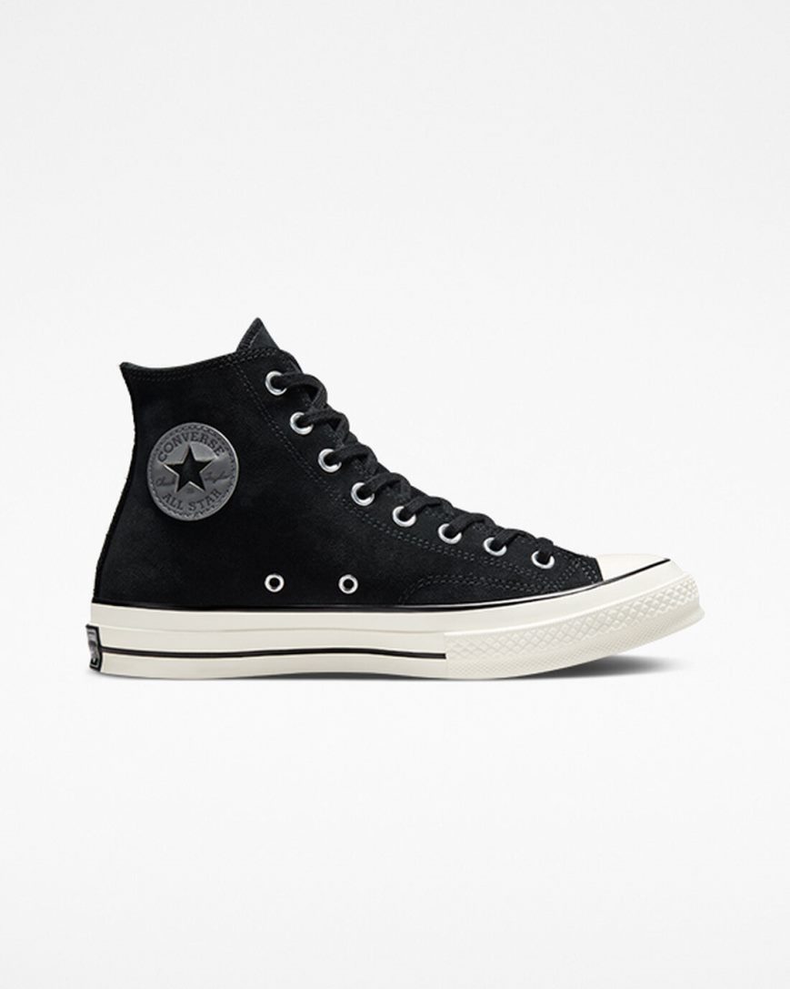 Black Converse Chuck 70 Suede Men\'s High Top Shoes | OEL17439K