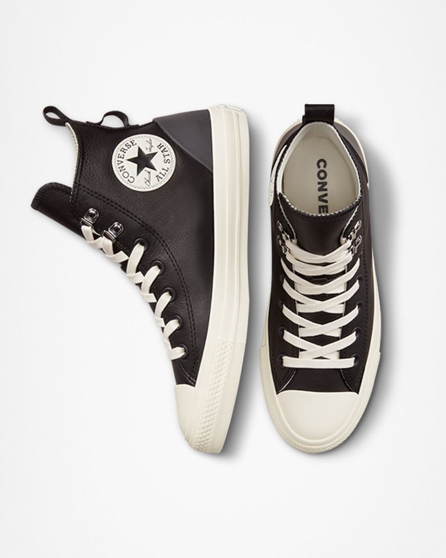 Black Converse Chuck Taylor All Star Leather Hike Women's High Top Shoes | AX1K7L835