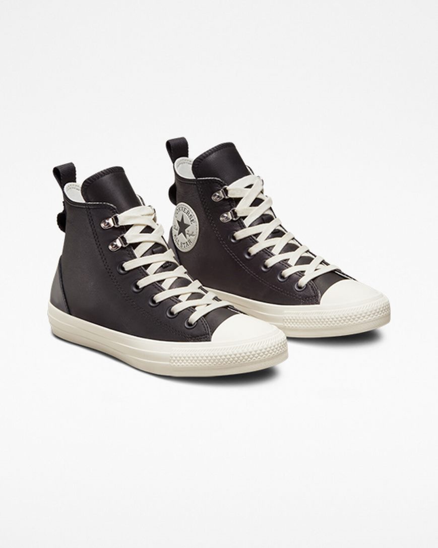 Black Converse Chuck Taylor All Star Leather Hike Women's High Top Shoes | AX1K7L835