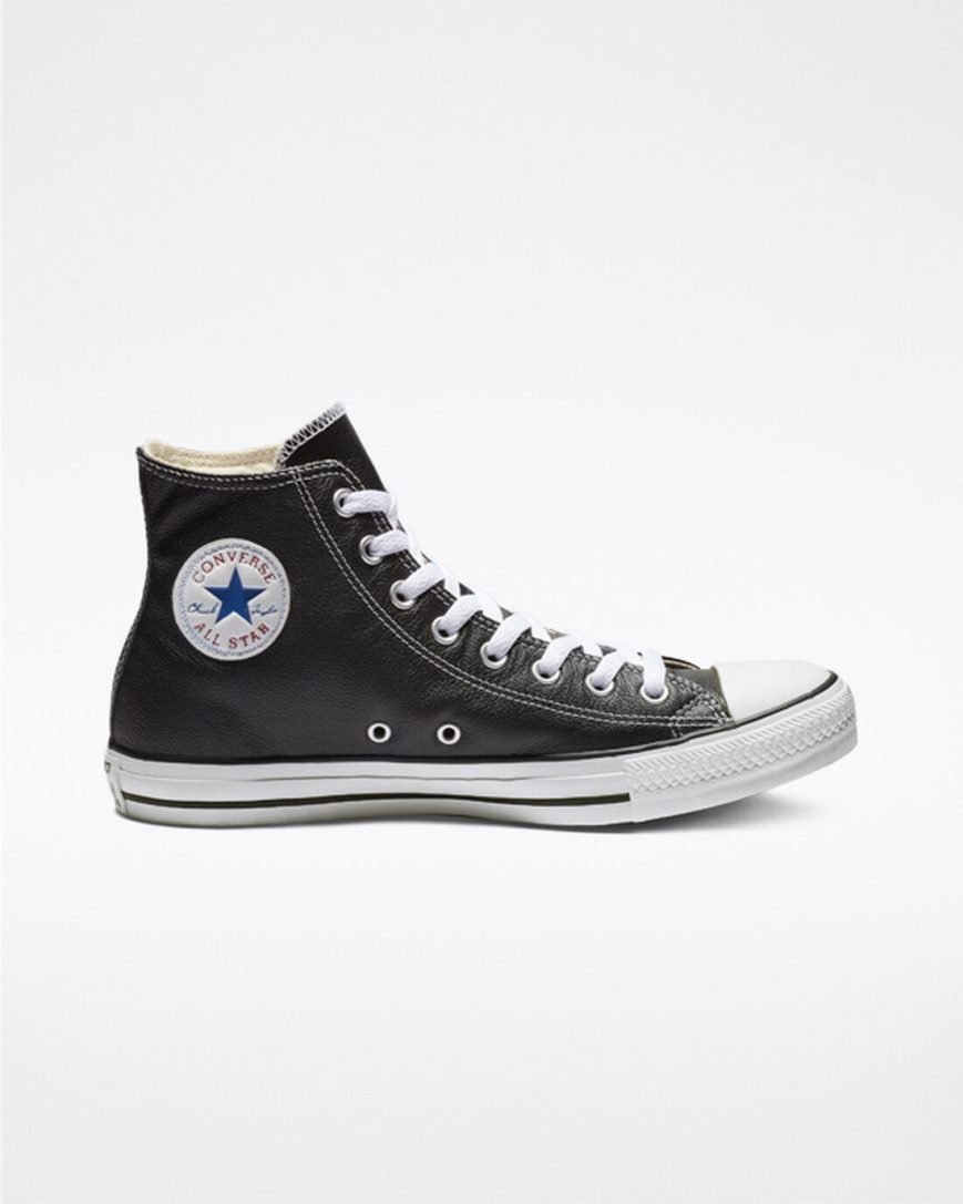 Black Converse Chuck Taylor All Star Leather Women\'s High Top Shoes | DIK5L9I47