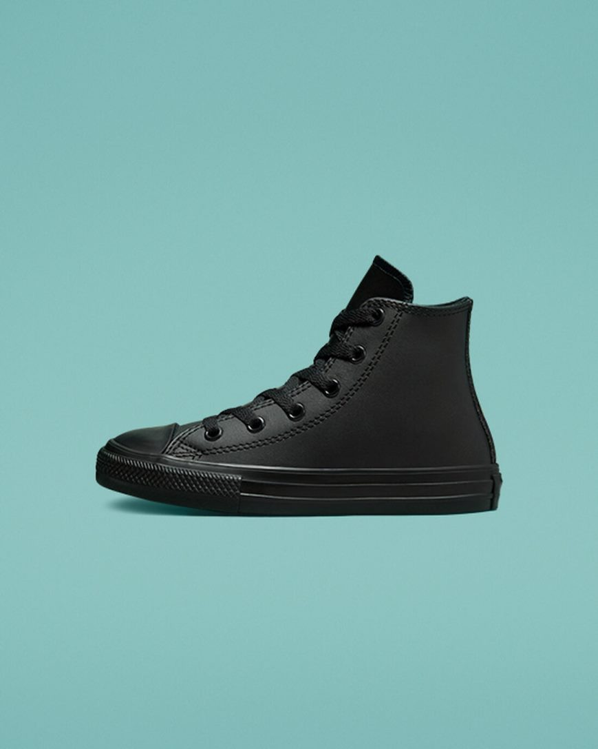 Black Converse Chuck Taylor All Star Leather Girls' High Top Shoes | EA5L738KI