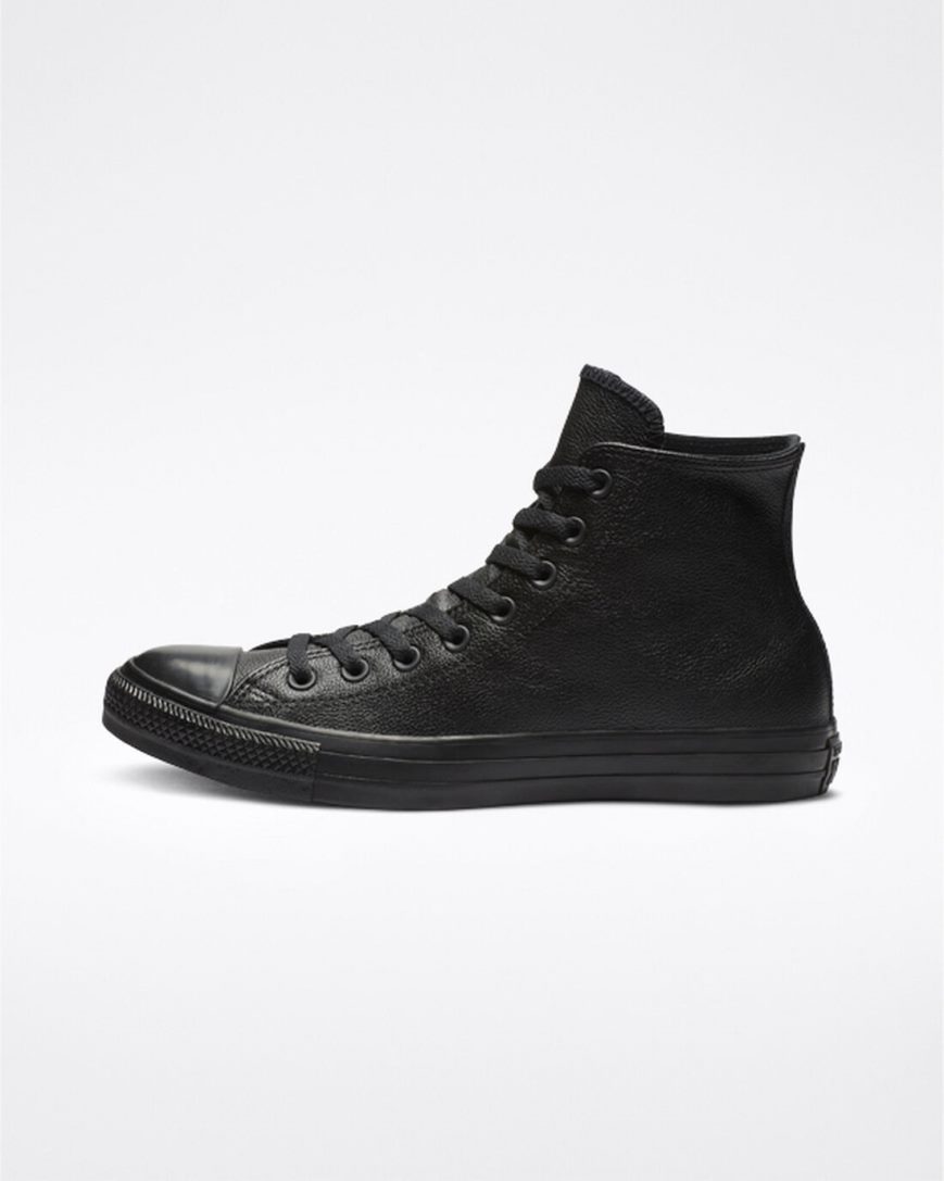 Black Converse Chuck Taylor All Star Leather Women's High Top Shoes | IY7834LK1