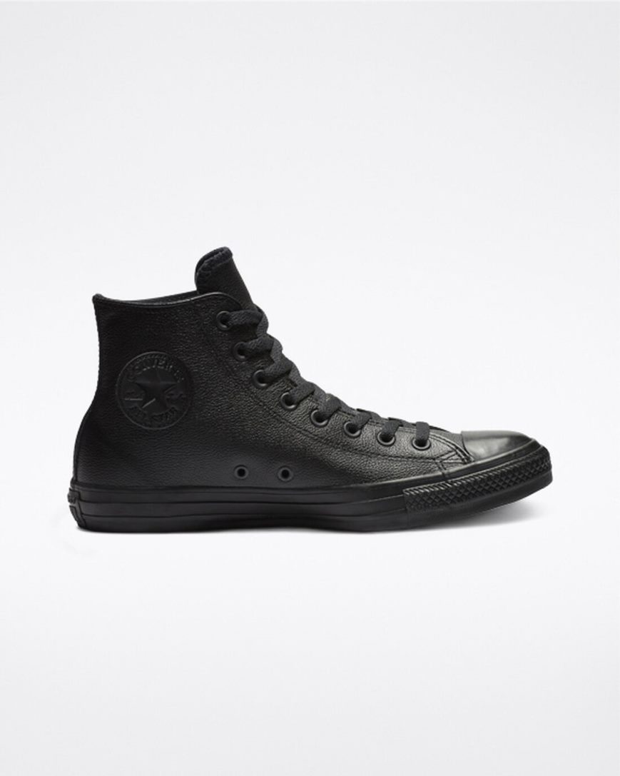 Black Converse Chuck Taylor All Star Leather Men\'s High Top Shoes | MZ53KL81I