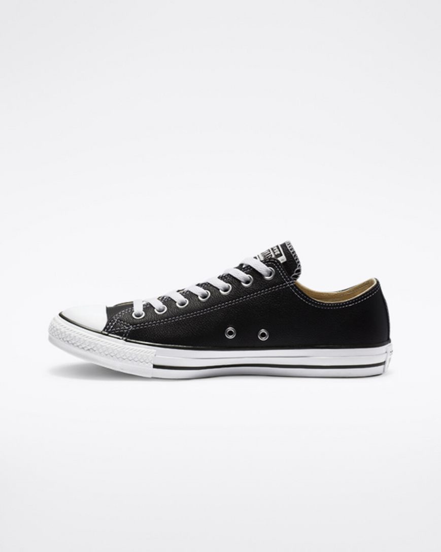 Black Converse Chuck Taylor All Star Leather Men's Low Top Shoes | SLI394LK5