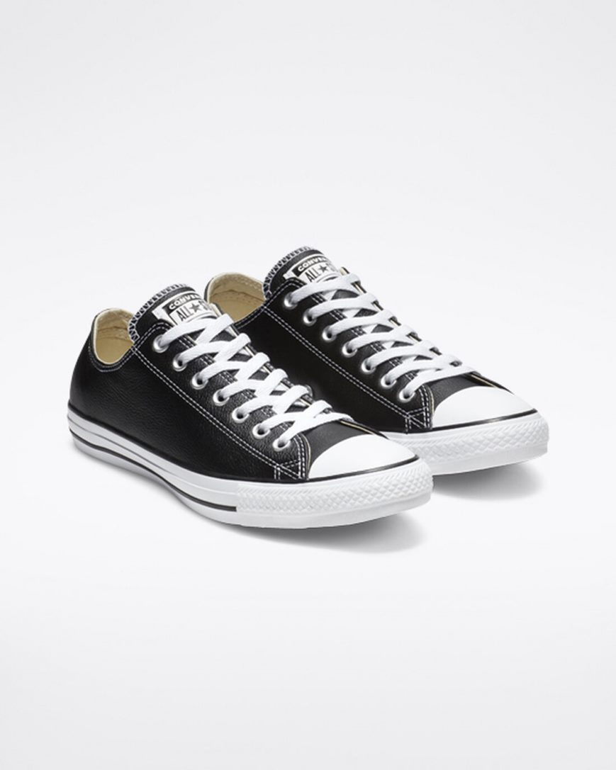 Black Converse Chuck Taylor All Star Leather Men's Low Top Shoes | SLI394LK5