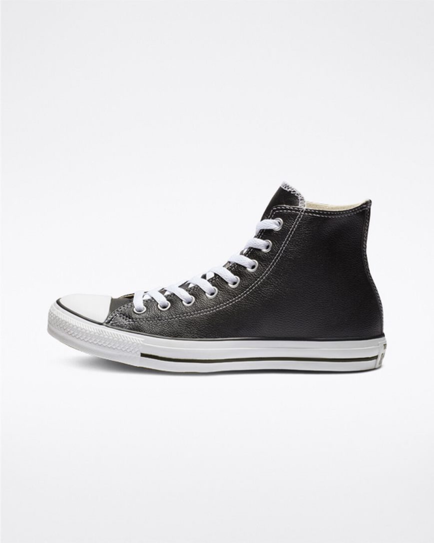 Black Converse Chuck Taylor All Star Leather Men's High Top Shoes | XLK359I74