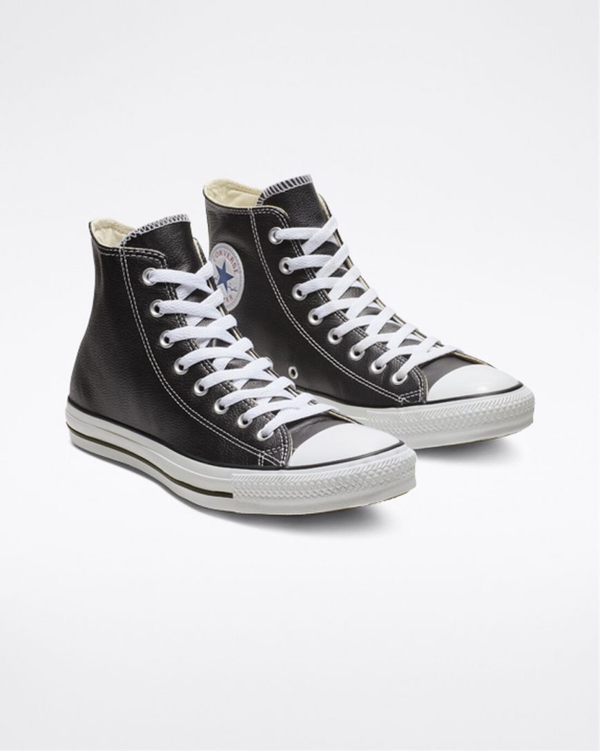 Black Converse Chuck Taylor All Star Leather Men's High Top Shoes | XLK359I74