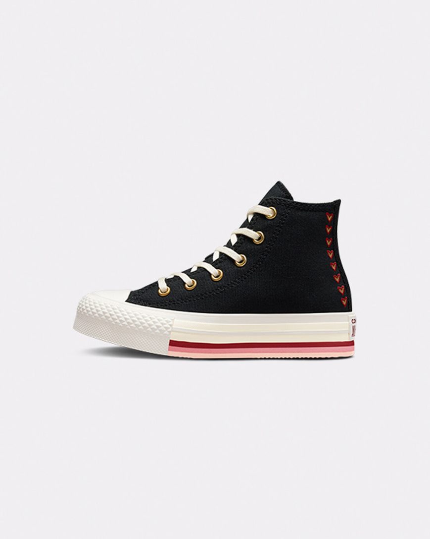 Black Converse Chuck Taylor All Star Lift Hearts High Top Girls' Platform Shoes | EN43LI759