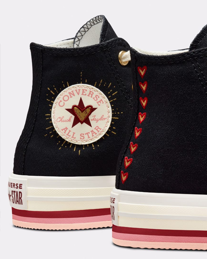 Black Converse Chuck Taylor All Star Lift Hearts High Top Girls' Platform Shoes | EN43LI759