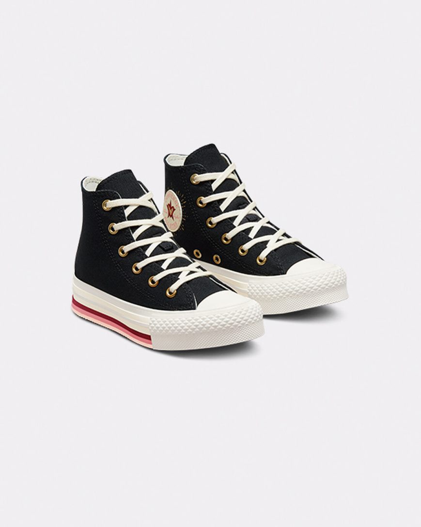 Black Converse Chuck Taylor All Star Lift Hearts High Top Girls' Platform Shoes | EN43LI759