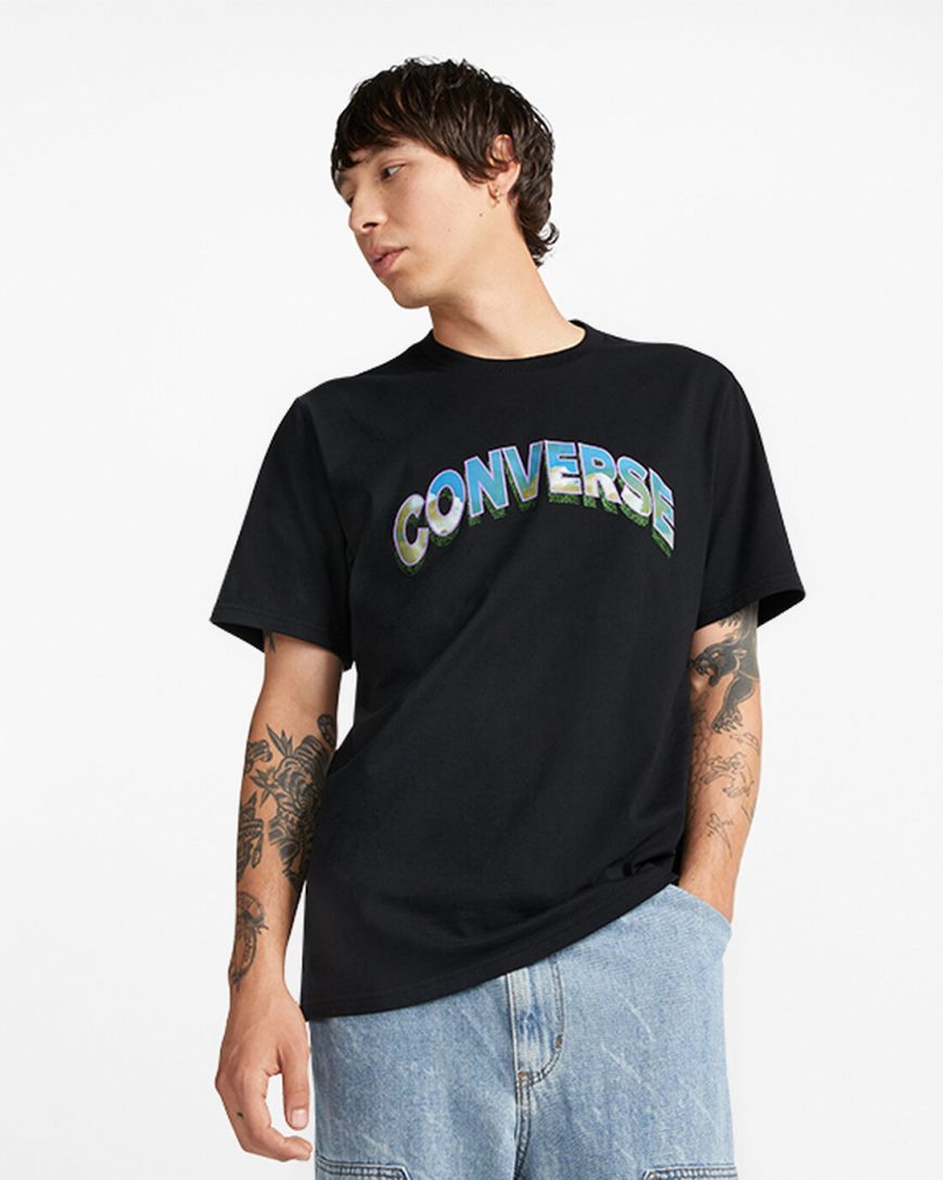 Black Converse Cloud Fill Logo Men\'s T-Shirts | PW43I7L89