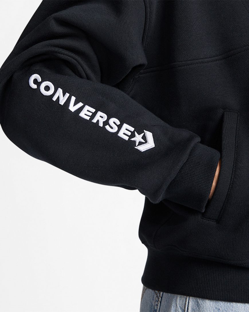 Black Converse Fleece Half-Zip Pullover Women's Sweatshirts | LP489KL3I