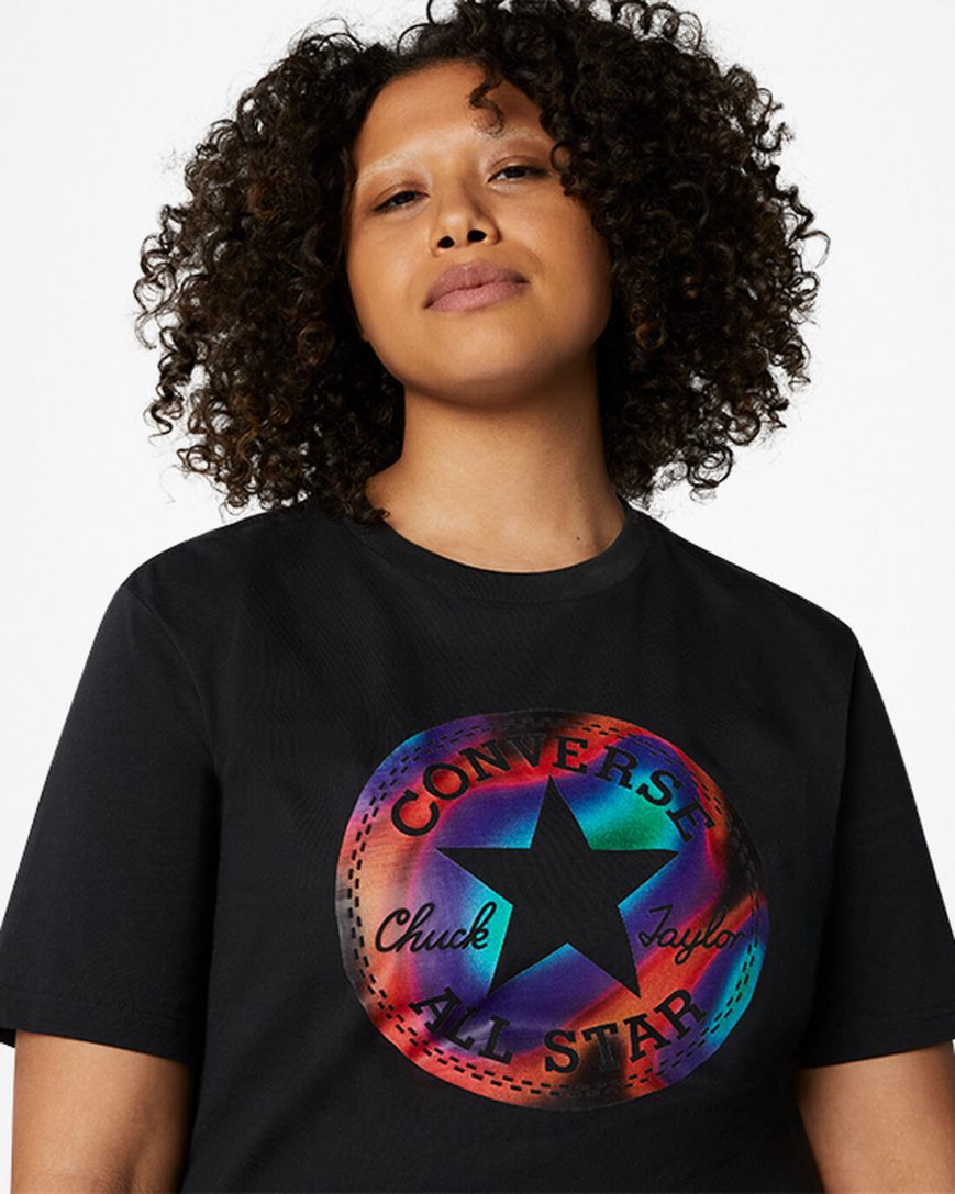 Black Converse Go-To Chuck Taylor Patch Heat Map Standard Fit Women's T-Shirts | RM7K31594