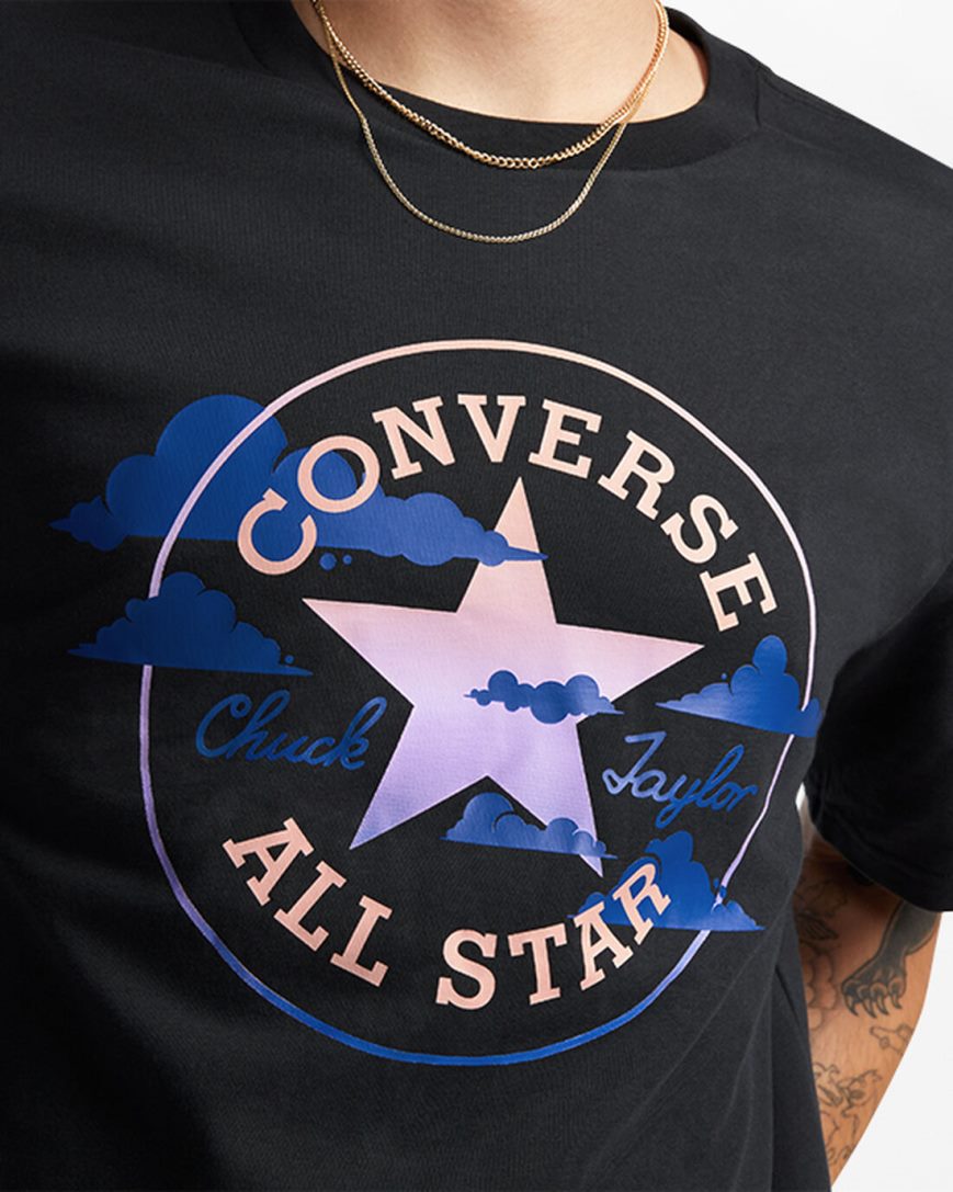 Black Converse Go-To Clouds Graphic Standard Fit Men's T-Shirts | SC78I153L