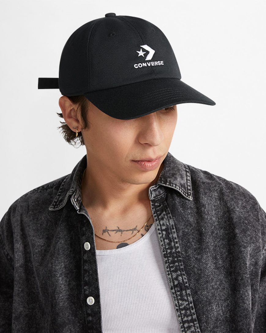 Black Converse Logo Lock-Up Baseball Men's Hats | QI4I913K8