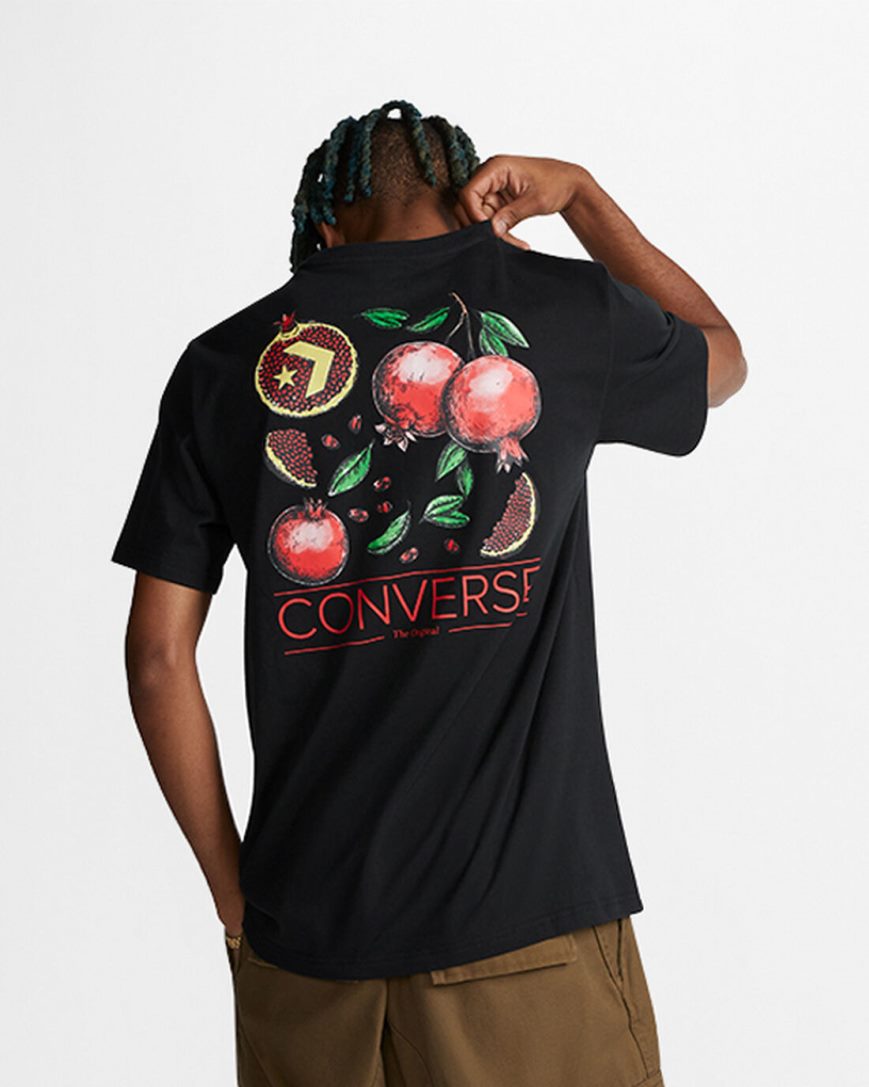 Black Converse Pomegranate Graphic Men's T-Shirts | LWK7843I1