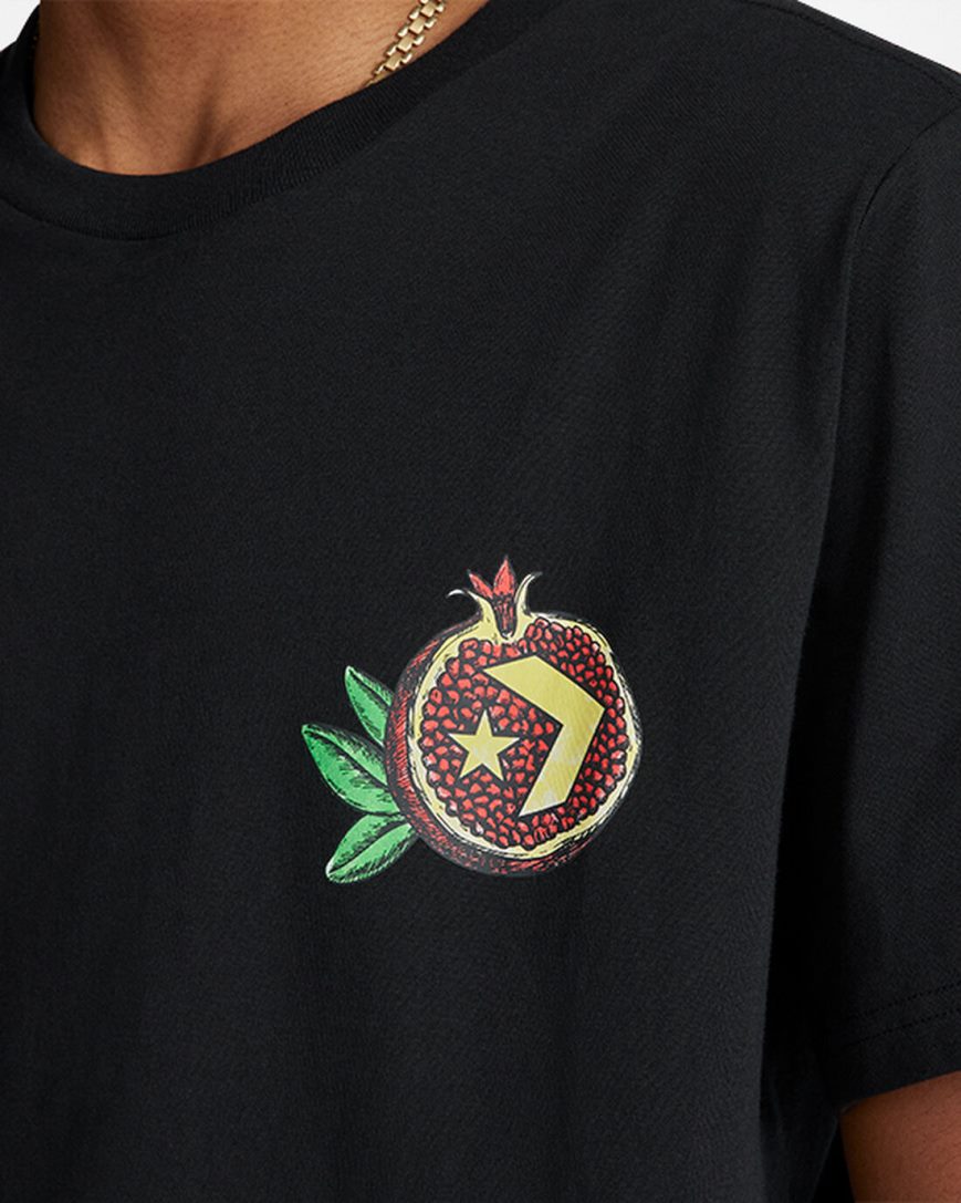 Black Converse Pomegranate Graphic Men's T-Shirts | LWK7843I1