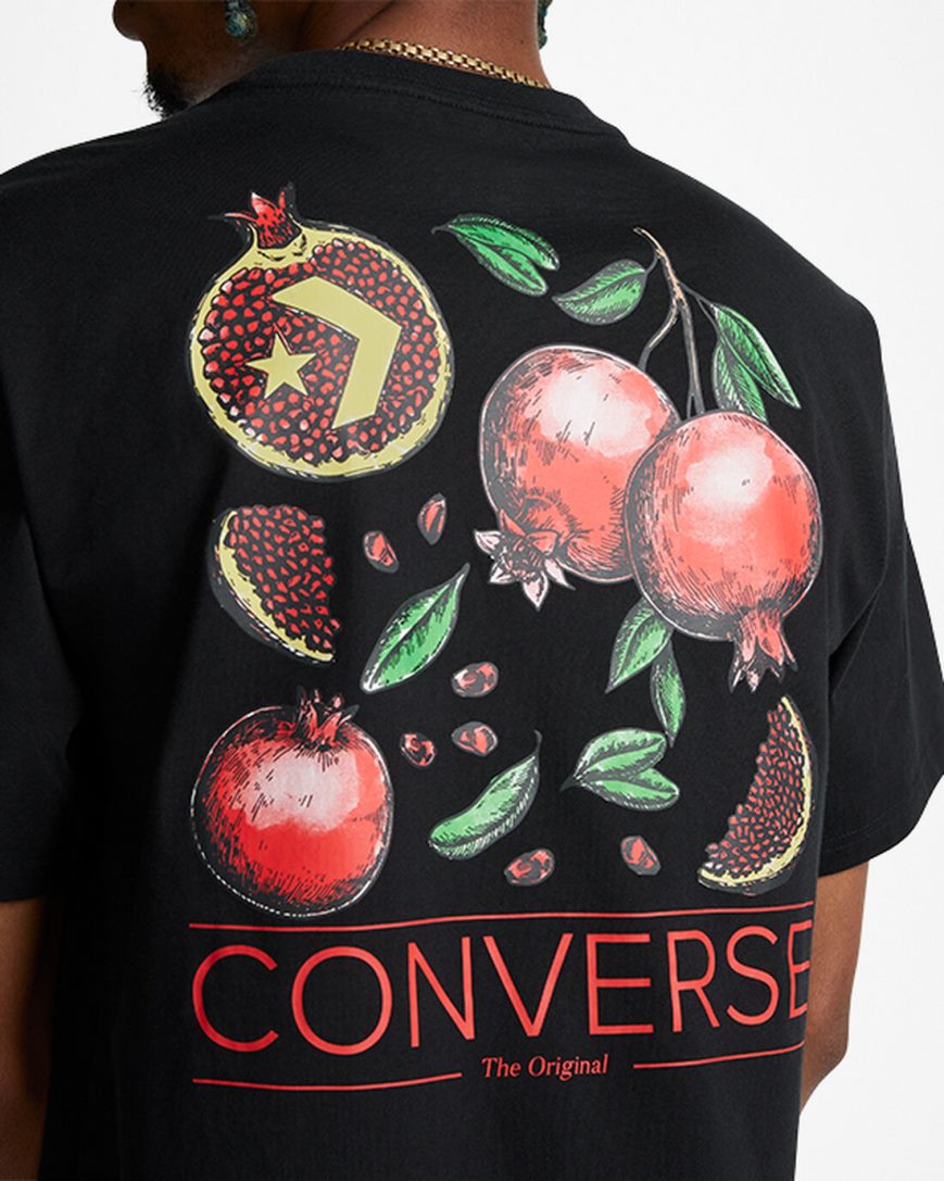 Black Converse Pomegranate Graphic Men's T-Shirts | LWK7843I1