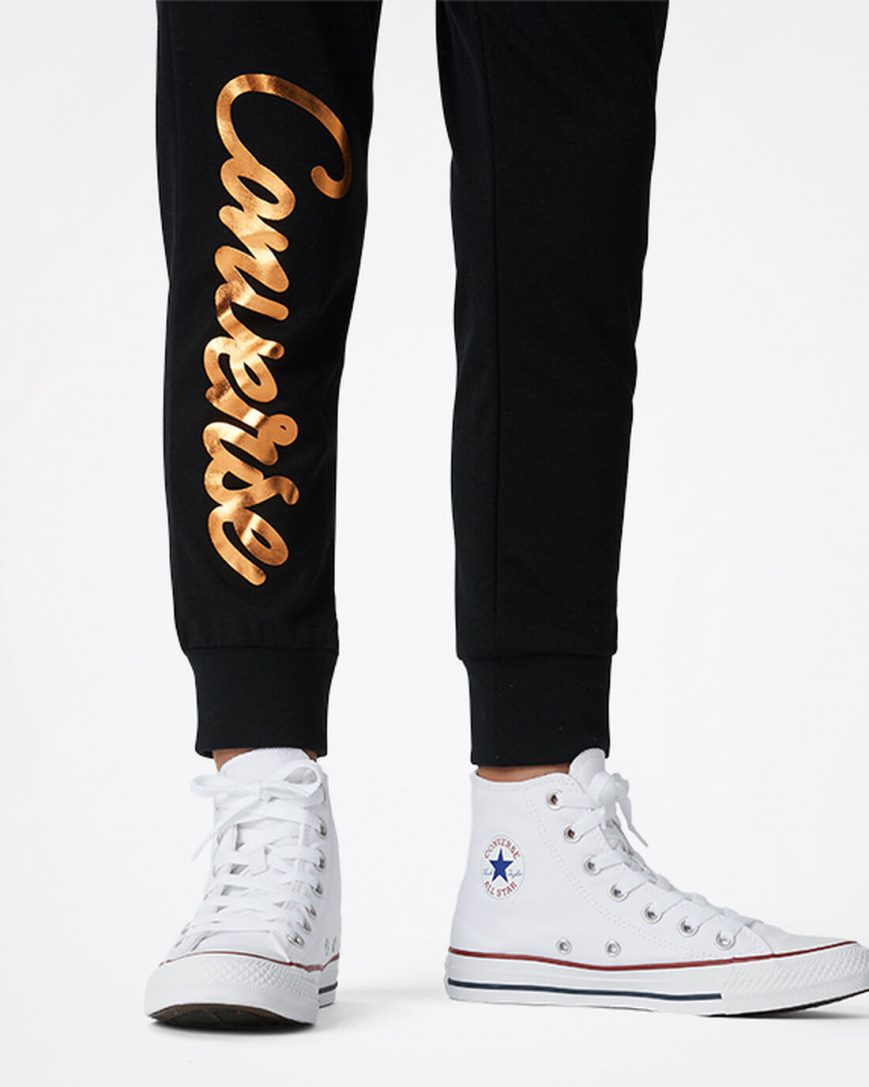 Black Converse Shiny Wordmark Girls' Jogger | VX5K4318I