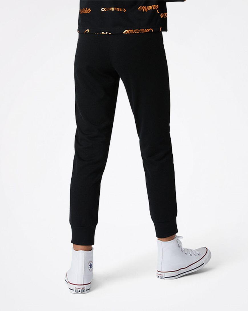 Black Converse Shiny Wordmark Girls' Jogger | VX5K4318I