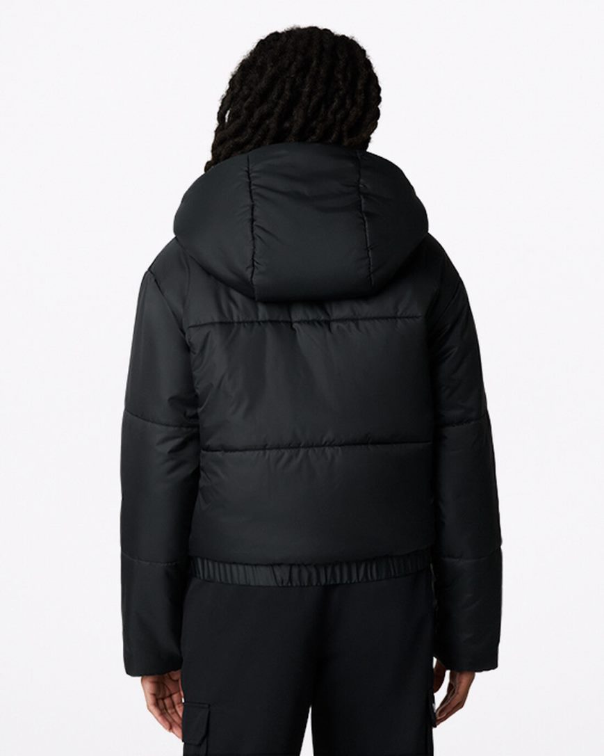 Black Converse Short Hooded Puffer Women's Jackets | RFKIL5784