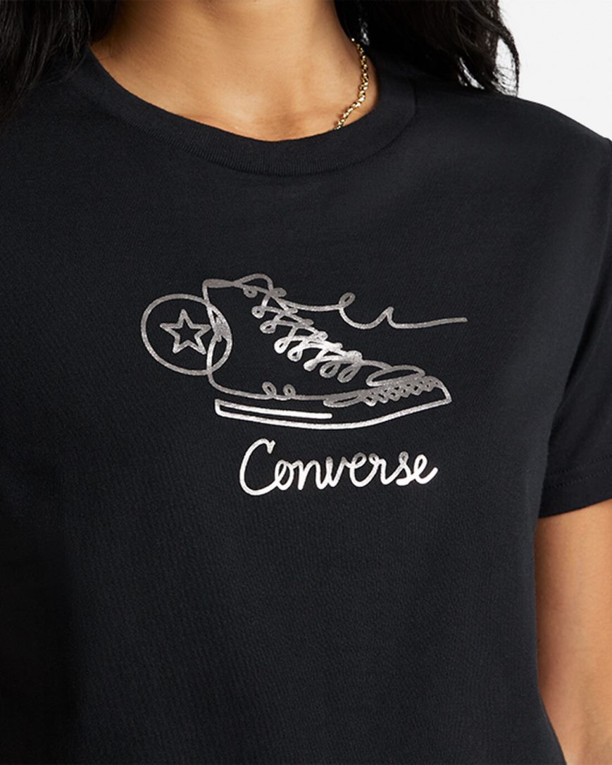 Black Converse Sneaker Graphic Slim-Fit Women's T-Shirts | CQ5481LK3