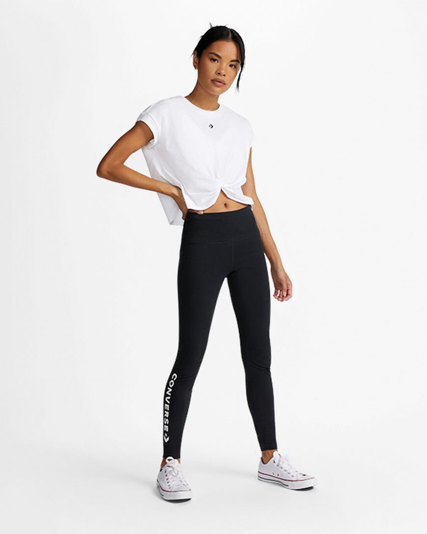 Black Converse Wordmark Women's Leggings | HC3LK9518