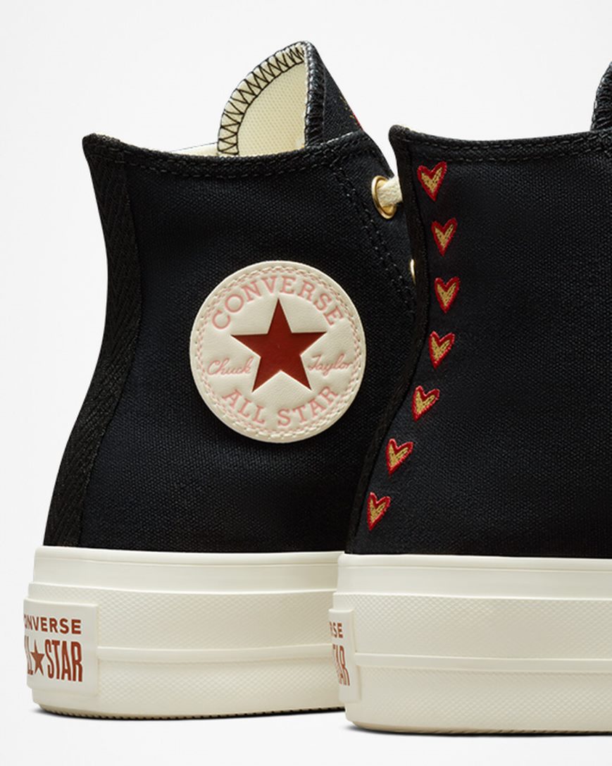 Black / Dark Red Converse Chuck Taylor All Star Lift Hearts High Top Women's Platform Shoes | RI15L84K9