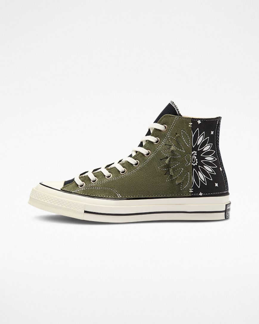 Black Green Converse Chuck 70 LTD Paisley Suede Men's High Top Shoes | ED74I8359