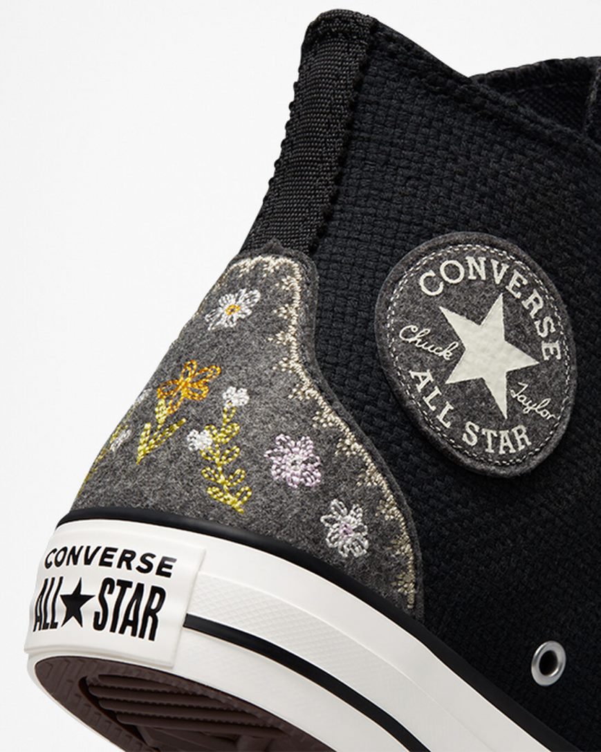 Black / Pink Converse Chuck Taylor All Star Autumn Embroidery Women's High Top Shoes | VT1L9357I