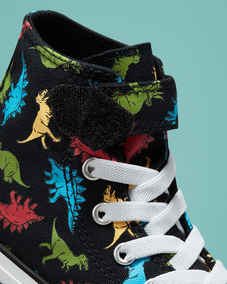 Black / Red / Blue Converse Chuck Taylor All Star Easy-On Dinosaurs Girls' High Top Shoes | UALI97853