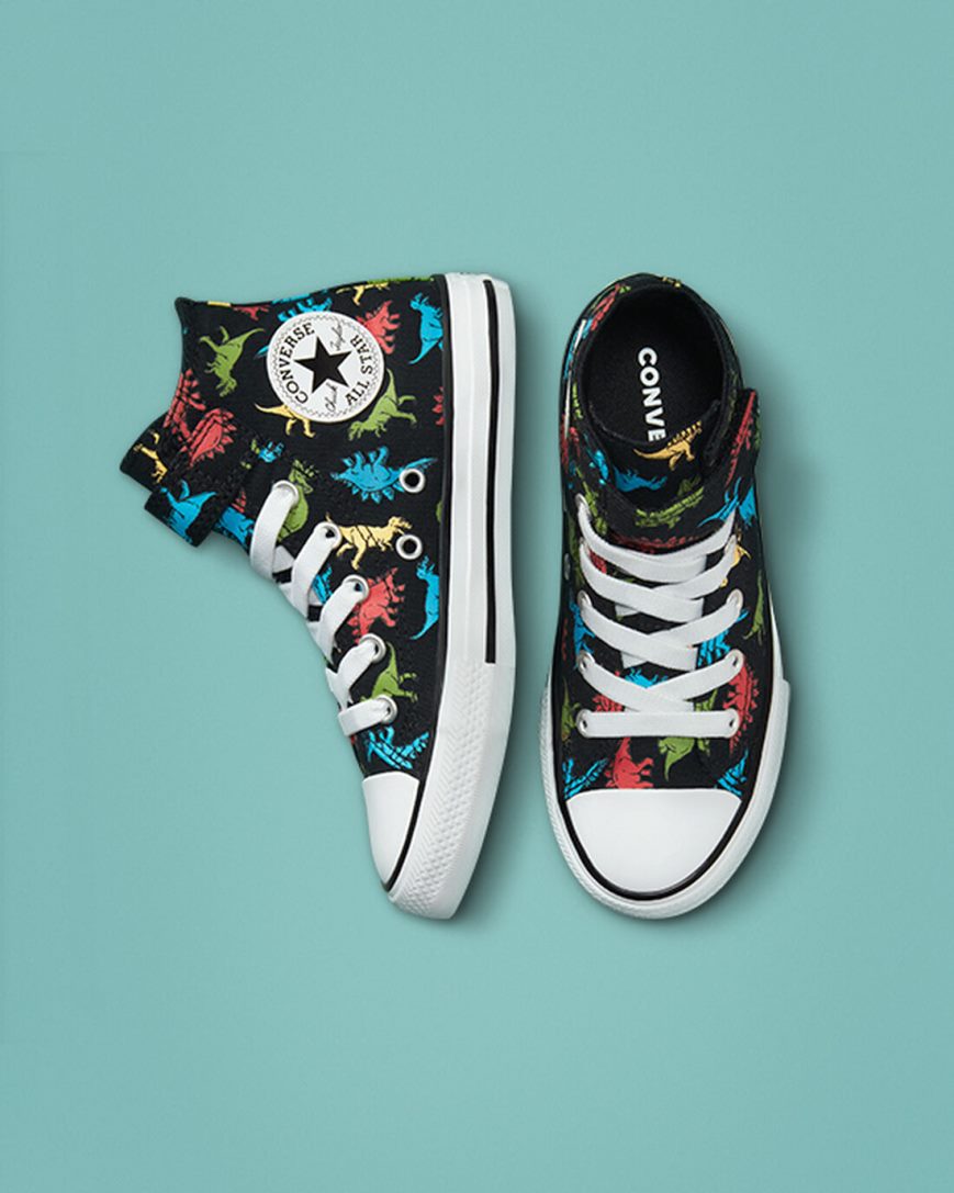 Black / Red / Blue Converse Chuck Taylor All Star Easy-On Dinosaurs Girls' High Top Shoes | UALI97853